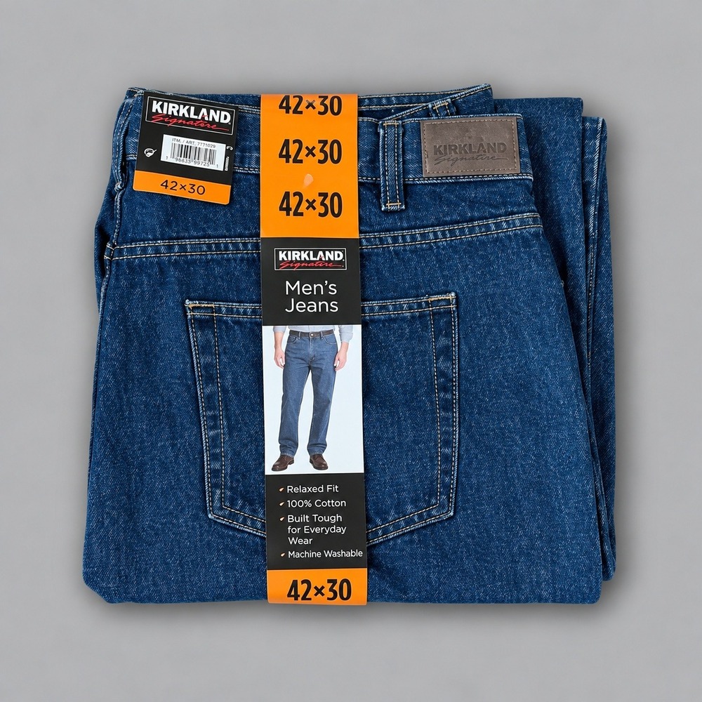 Kirkland Signature Jeans Mens 42x30 Blue New Relaxed Fit 100% Cotton 7771029